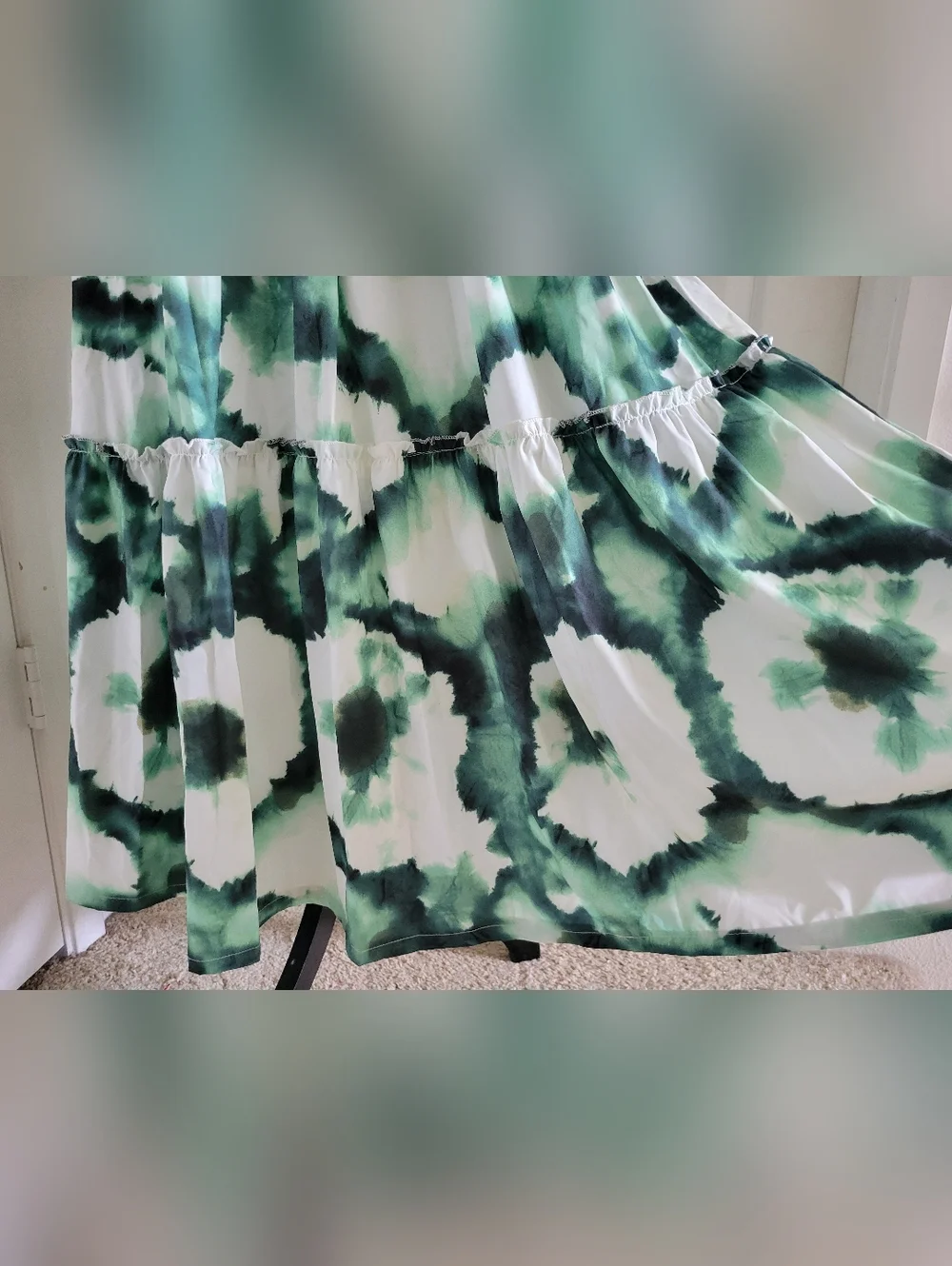 NWT Green/White Tie-Dye Floral Long Sleeve Boho Maxi Dress (SIZE S) - Picture 11 of 15